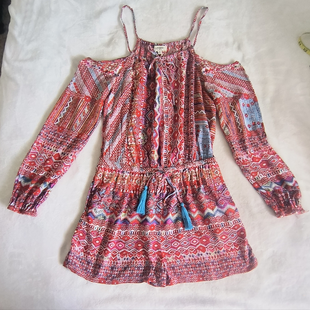 Umgee Red Aztec Cold Shoulder Aztec Bohemian Romper M